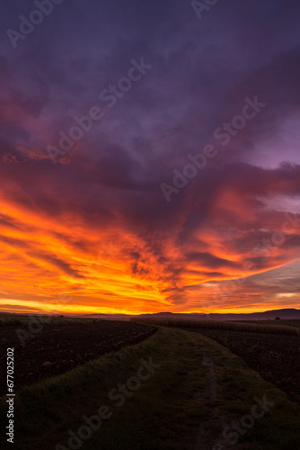 sunrise over agricultural fields in Lesser Poland