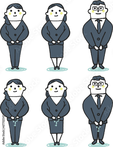 ブラックフォーマルを着た人々と　セット　イラスト素材
