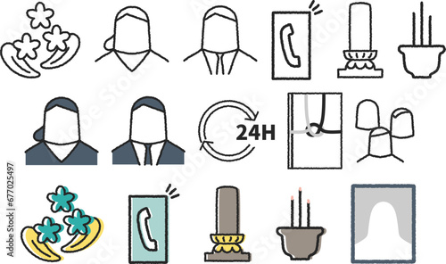 葬儀にまつわるアイコン　セット　イラスト素材
