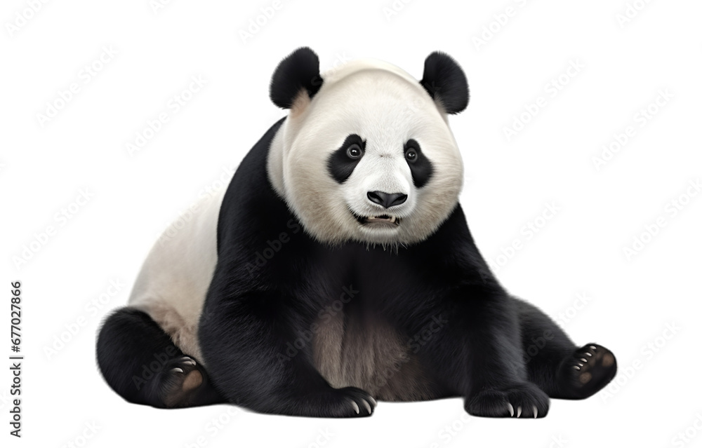 Front view, lovely panda sitting against transparent background, facing to camera. 