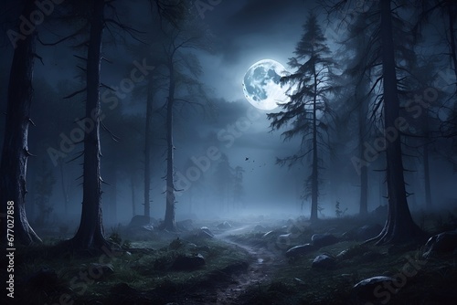 forest in the mid night with moon shining in the sky © Designer Khalifa
