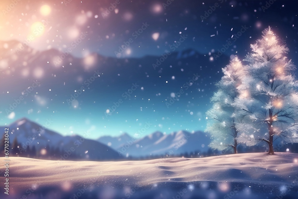 winter landscape with christmas decorated tree winter landscape with christmas decorated tree