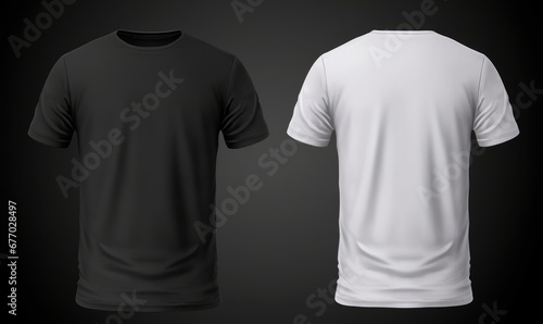 T - shirt mockup. White blank t - shirt front and back views. male clothes wearing clear attractive apparel tshirt models template, Generative AI