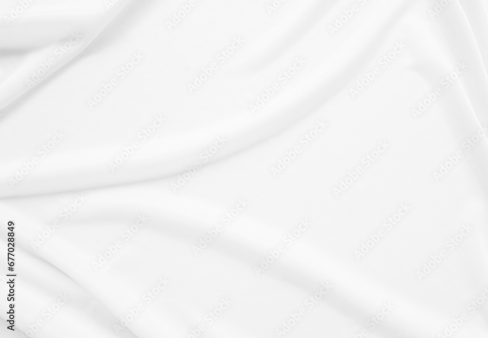 Naklejka premium White Cloth Fabric Background Silk Texture 3d Sheet Curtain Ribbon Cream Color Wave Scarf Pattern Gradient Canvas Linen Tablecloth Material Textile Wallpaper Light Beige Tissue Backdrop Flax Bed Grey.