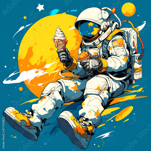 t-shirt design - astronaut having ice-cream..