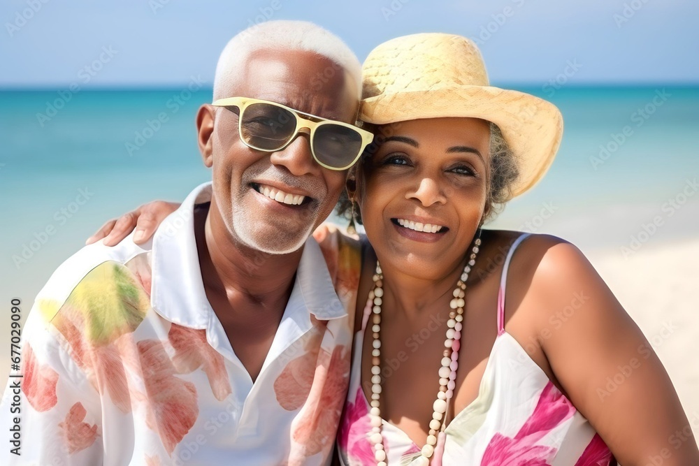 african american old couple at the beach