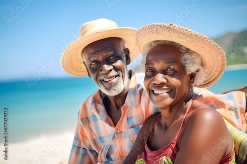 african american old couple at the beach