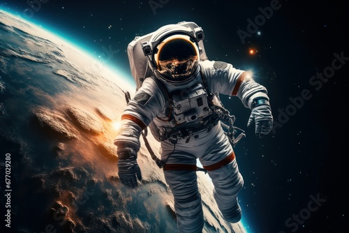 futuristic astronaut flying on space, Generative AI