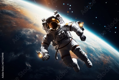 futuristic astronaut flying on space, Generative AI