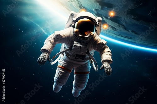 futuristic astronaut flying on space, Generative AI