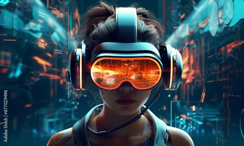 technology metaverse of the future, a virtual reality headset, Generative AI
