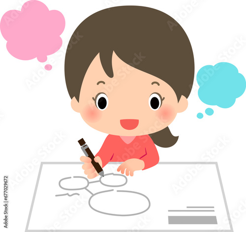 考えたことを紙に書き出す女性