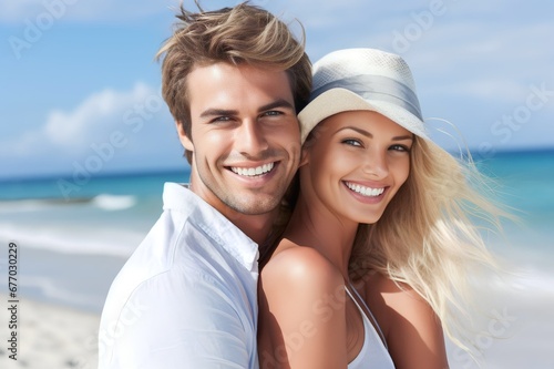 american young couple at the beach