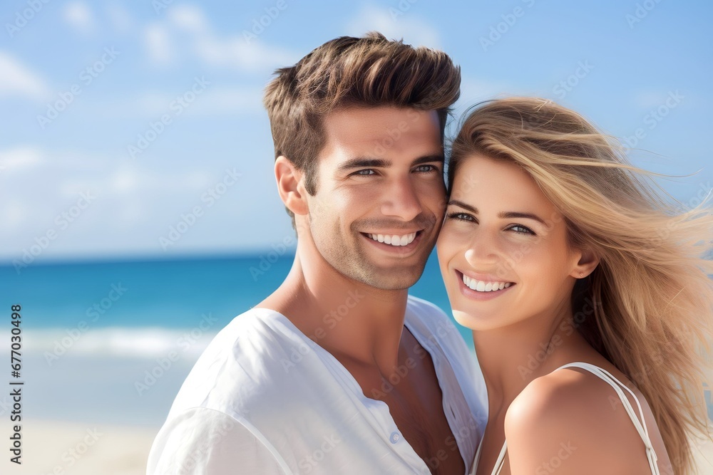 Obraz premium american young couple at the beach