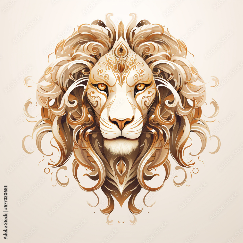 an abstract lion head in gold and brown