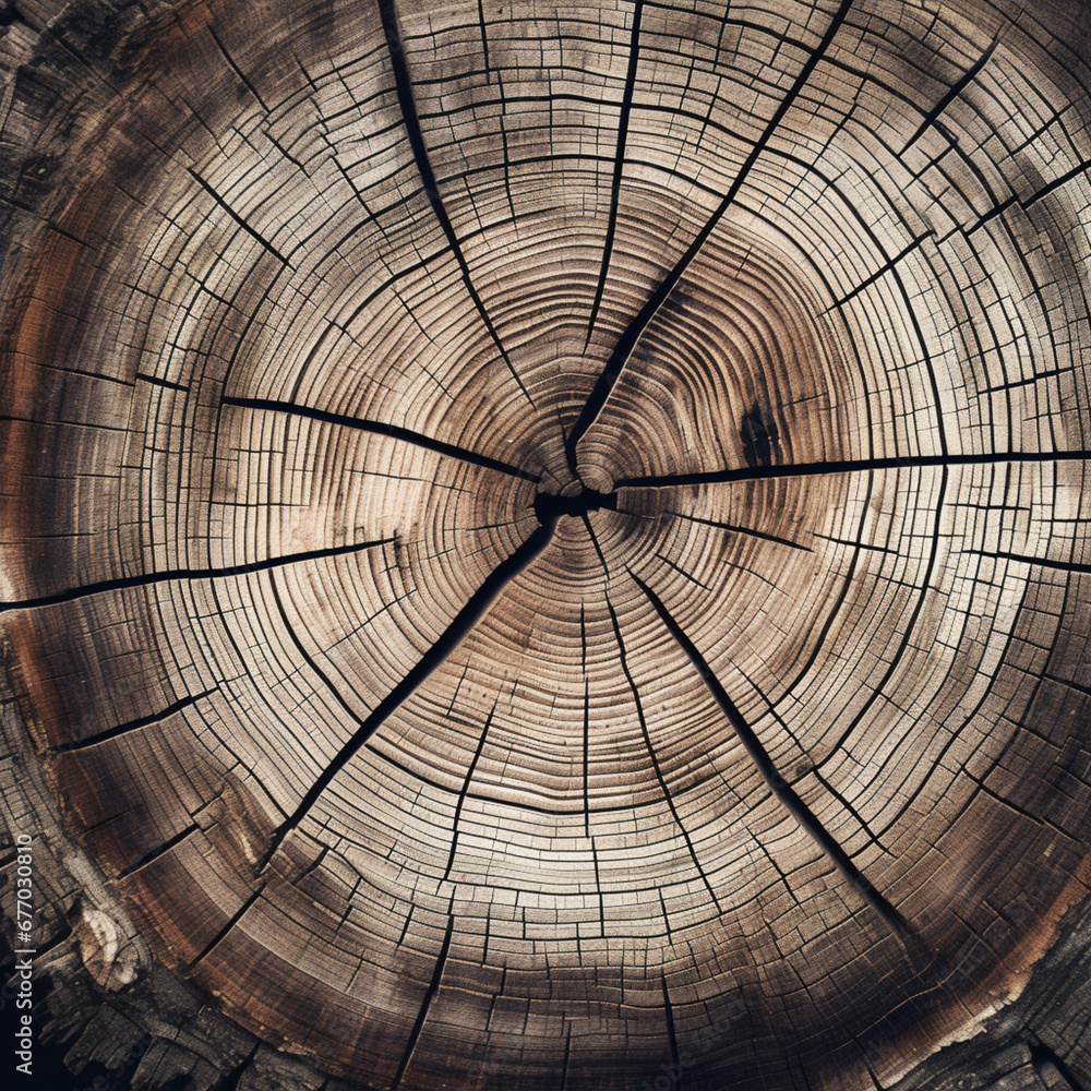 close up of a wooden tree cut with cracks, in the style of circular abstraction