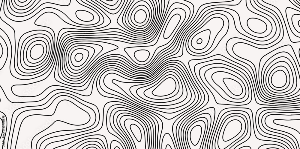 Black-white background from a line similar to a. Natural printing illustrations of Map in Contour Line Light topographic topo contour map and Ocean topographic line map with curvy isolines 