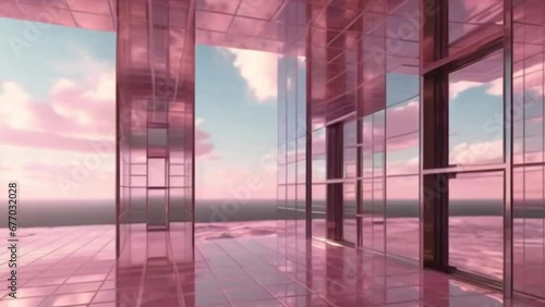 Gleaming Pink Glass Structure: Reflective and Modern Architectural Design