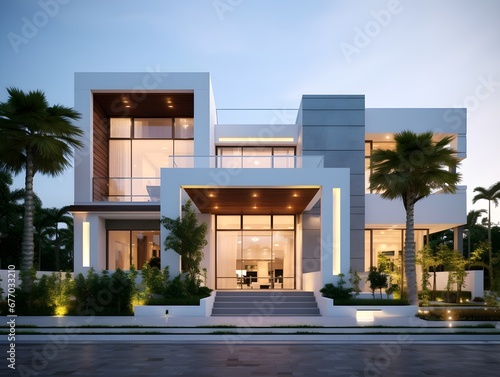 Modern house exterior color white AI generated