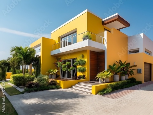Modern house exterior color yellow AI generated