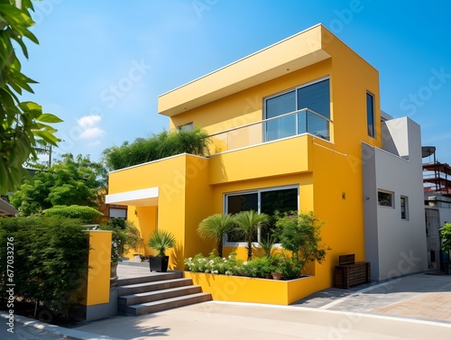 Modern house exterior color yellow AI generated