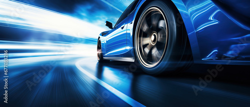 minimalistic wallpaper of a fast moving race car on the road © Uwe
