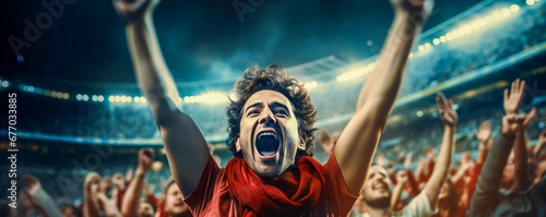 Football or rugby fans celebrating the victory of their favorite team