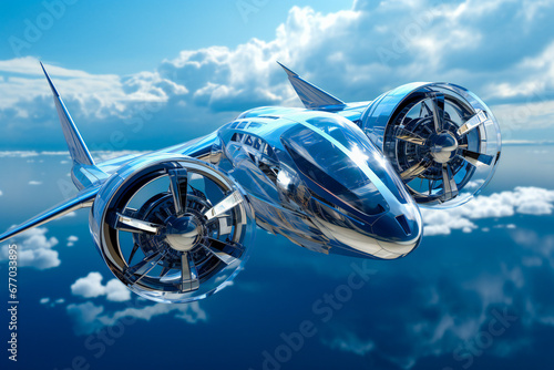 Futuristic aircraft flying