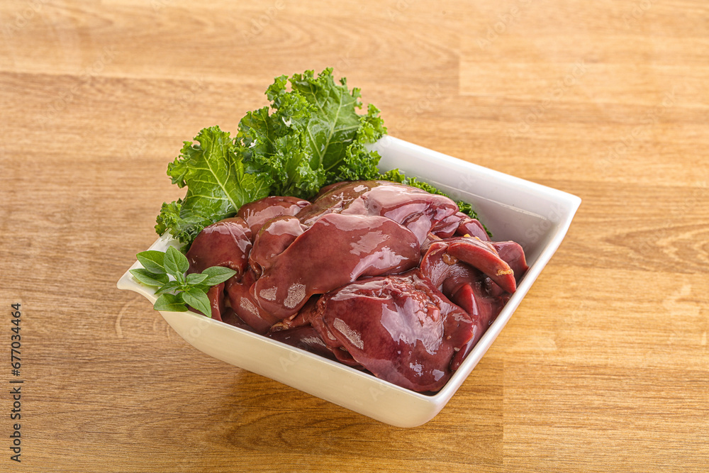Raw chicken liver in the bowl Raw chicken liver in the bowl