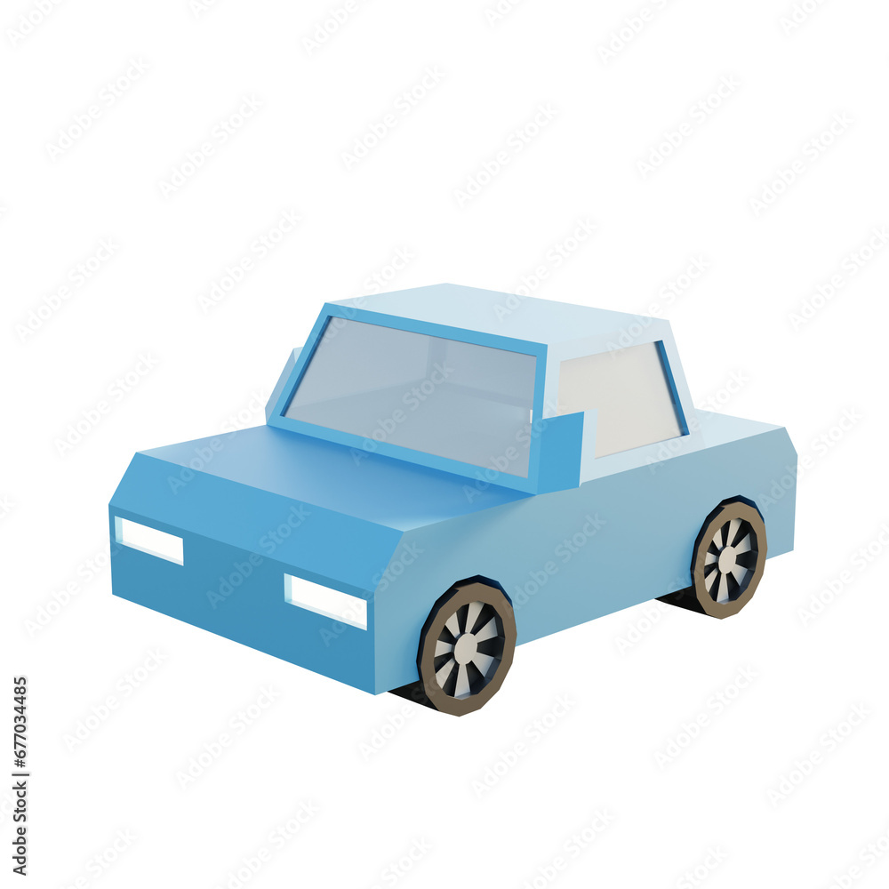 blue car isolated on white background , 3d render , low porygon style