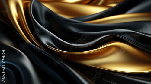 Luxurious Golden and Black Satin Waves Creating a Visual Symphony of Elegance and Style