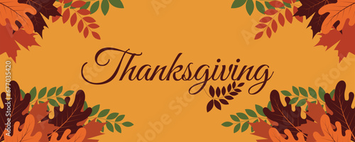 thanksgiving banner design with typography and abstract leaves background