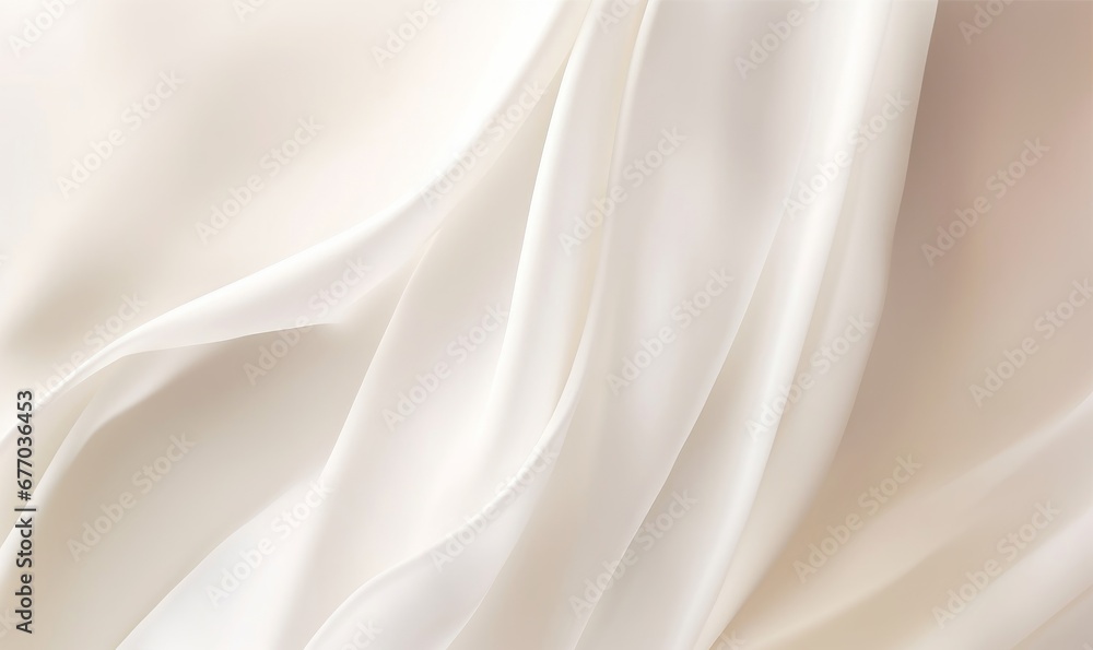 White cream blowing wavy curtain, smooth harmony drapery, sheer silky fabric cloth in soft beautiful light. Luxury, elegant beauty, cosmetic, skincare, body care, fashion product, Generative AI - obrazy, fototapety, plakaty 