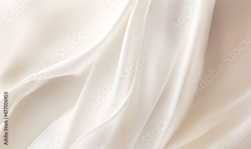 White cream blowing wavy curtain, smooth harmony drapery, sheer silky fabric cloth in soft beautiful light. Luxury, elegant beauty, cosmetic, skincare, body care, fashion product, Generative AI