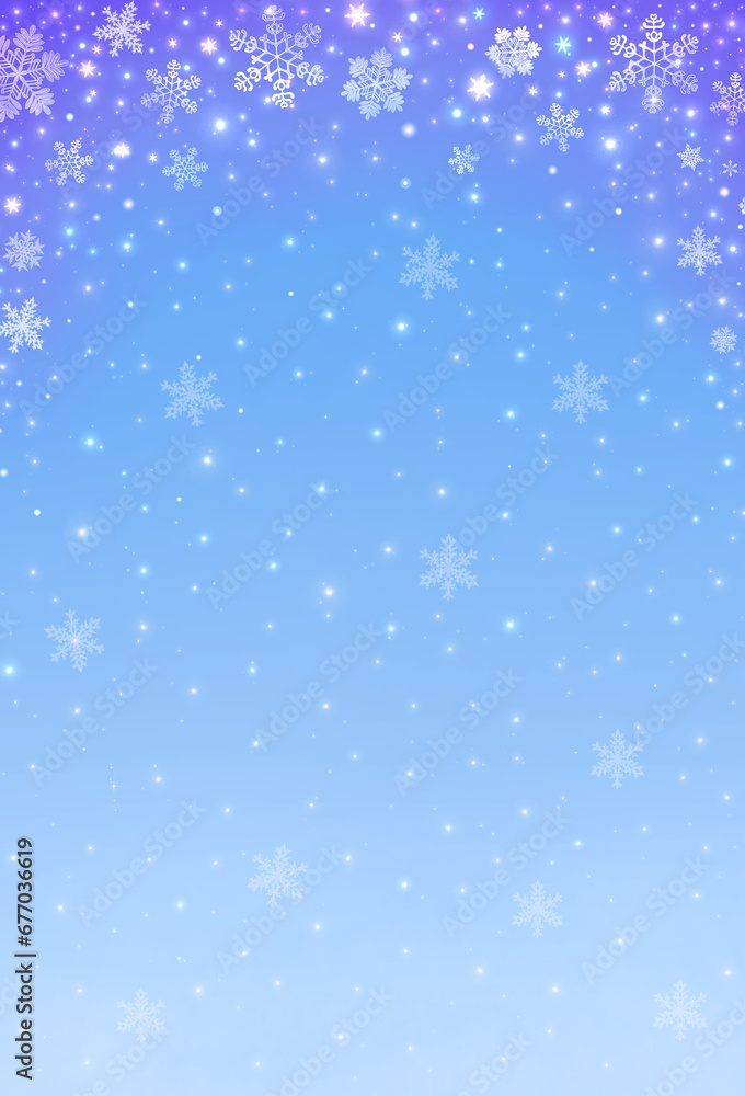 おしゃれな雪の結晶の背景　素材　キラキラ　雪景色　冬景色　縦長