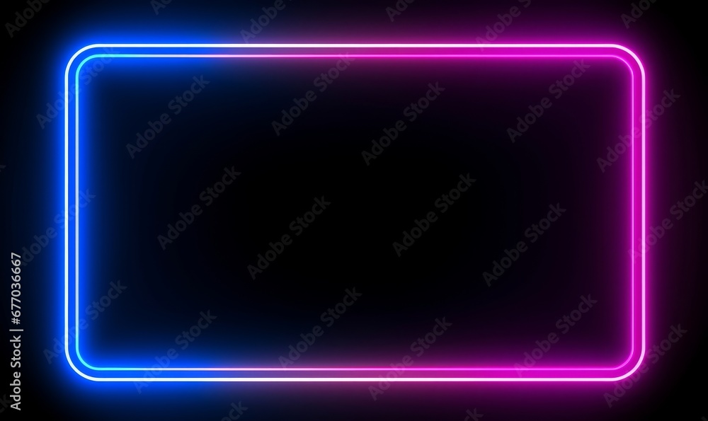 Square rectangle picture frame with two tone neon color motion graphic on isolated black background. Blue and pink light moveing for overlay element. 3D illustration rendering. copy space,GenerativeAI - obrazy, fototapety, plakaty 