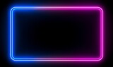 Square rectangle picture frame with two tone neon color motion graphic on isolated black background. Blue and pink light moveing for overlay element. 3D illustration rendering. copy space,GenerativeAI