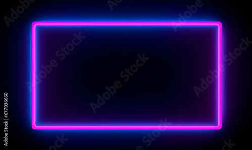 Square rectangle picture frame with two tone neon color motion graphic on isolated black background. Blue and pink light moveing for overlay element. 3D illustration rendering. copy space,GenerativeAI