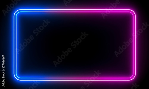 Square rectangle picture frame with two tone neon color motion graphic on isolated black background. Blue and pink light moveing for overlay element. 3D illustration rendering. copy space,GenerativeAI photo