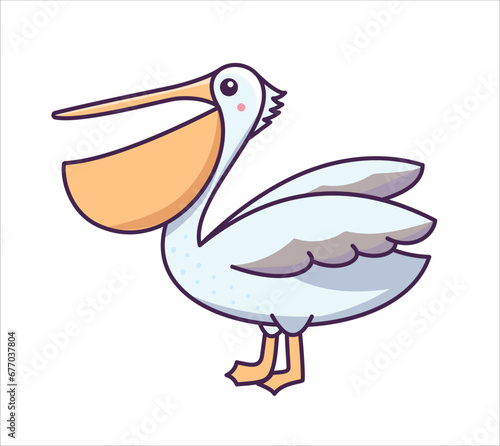 Cute pelican with open beak illustration vector.