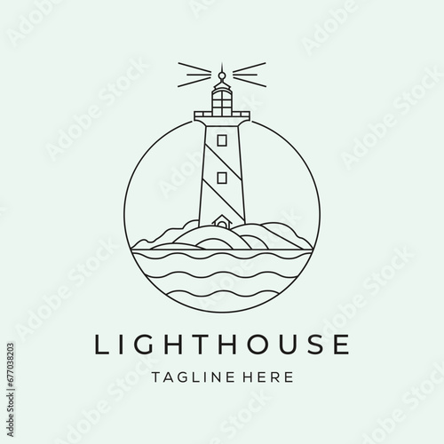 lighthouse tower line art logo vector sign symbol, lighthouse signal light minimalist illustration design