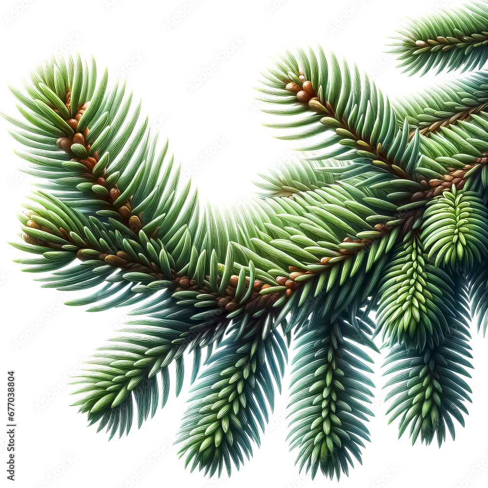 detailed illustration of a branch of a coniferous tree with green needles. Ideal for educational purposes, as a background or decoration, or in any context where a coniferous tree branch is relevant.