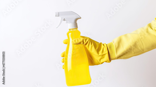 Wallpaper Mural Cleaning service hand in rubber glove holding cleaning spray plastic bottle isolated on white background Torontodigital.ca