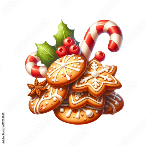digital illustration of a group of Christmas cookies and candy canes. Ideal for holiday greeting cards, invitations, or decorations.