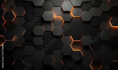 Hexagonal abstract metal background with light, Generative AI photo