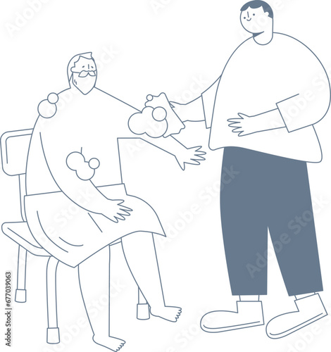 A man washing an elderly man's body.