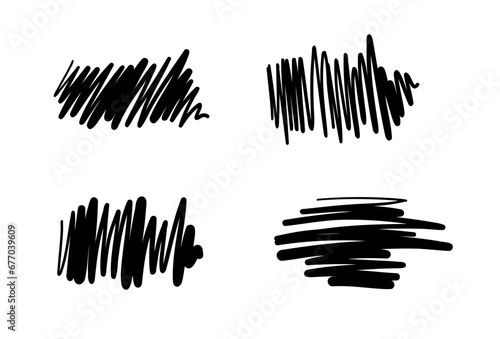 Set of hand drawn scribble brush strokes vector design elements. Scratched sketch isolated on white background Doodle Brush Style.