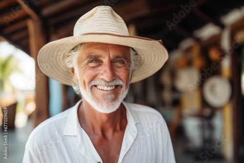 Smiling man wearing a straw hat