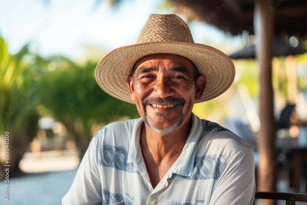 Smiling man wearing a straw hat