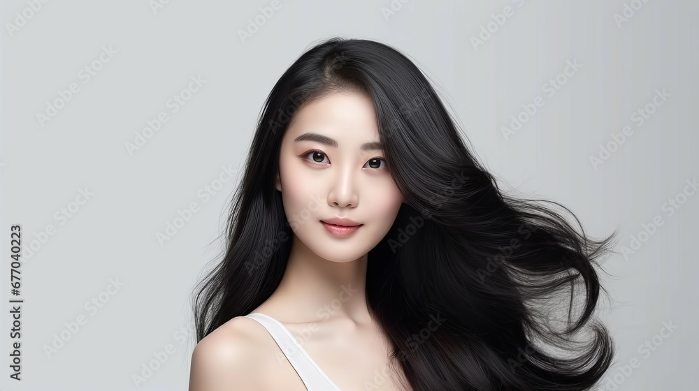 Asian girl hair product model with black hair Asian girl hair product model with black hair